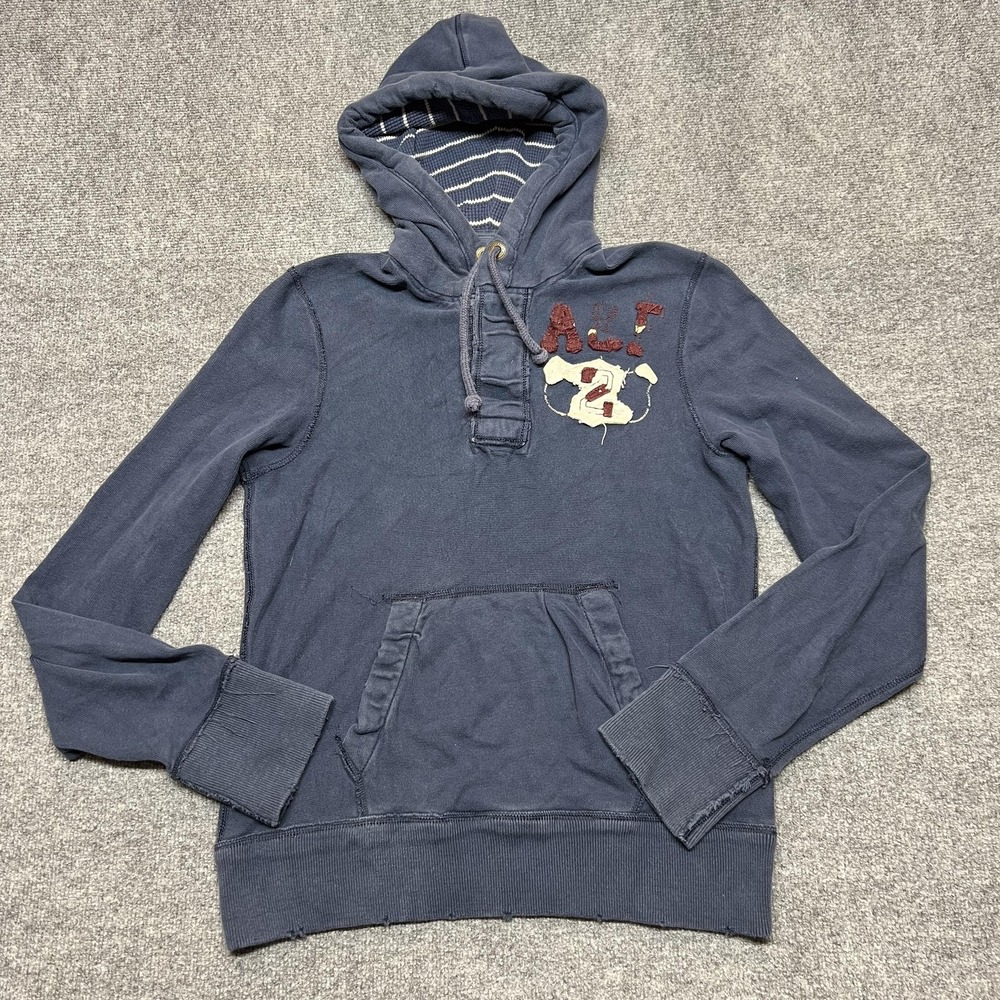 Abercrombie & Fitch Y2K Hoodie Women Medium Blue Pullover Sweatshirt Graphic A&F